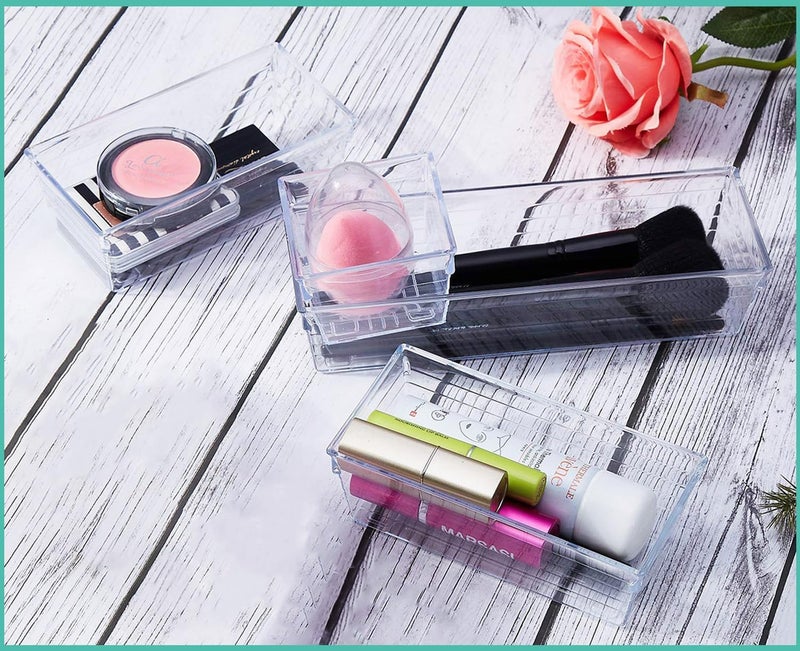 DCA 6 Pack Clear Drawer Organizer, Acrylic Drawer Storage Trays, Storage Bins for Makeup, Cosmetics, Jewelries, Utensils, Gadgets, Office - Image 2